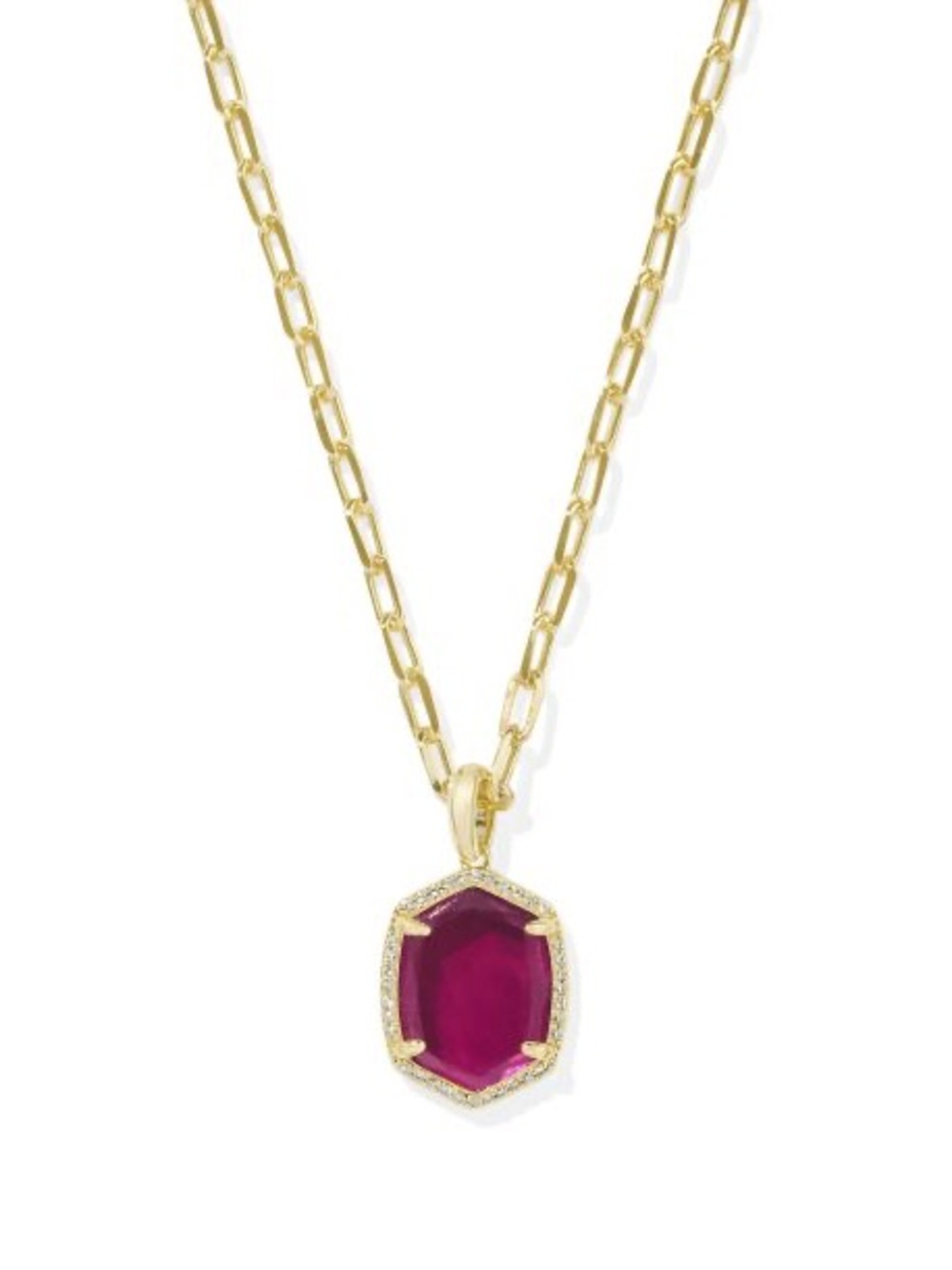 Kendra Scott Gold Chain Necklace with Deep Burgundy Hexagon Pendant